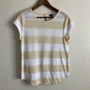 Nautica Shirt Womens Large Striped Top Short Sleeve Pullover Eyelet Back Light